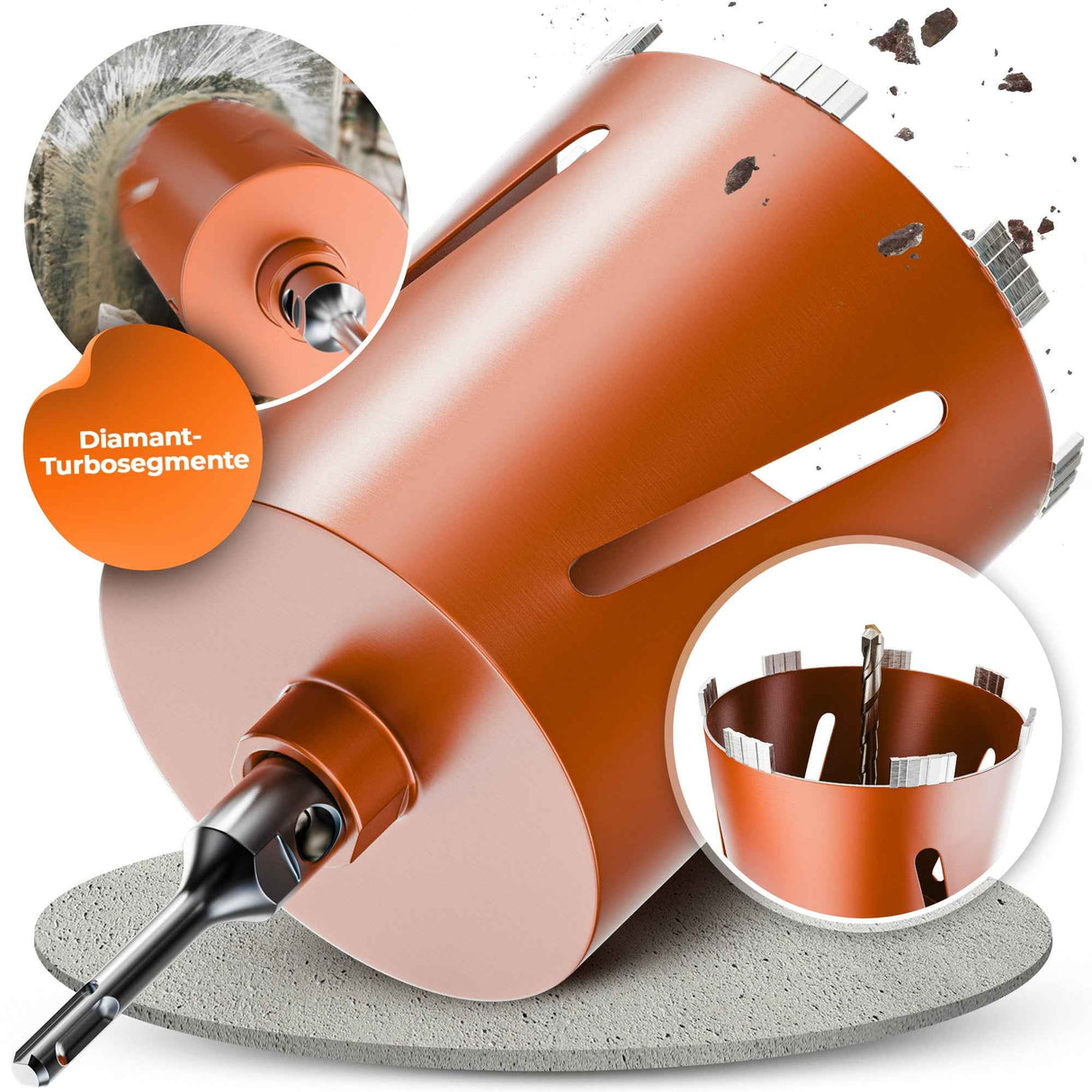 SDS-Plus oder SDS-Max Diamantbohrkrone Ø 26-162 mm / 200 mm Länge Kernbohrkrone