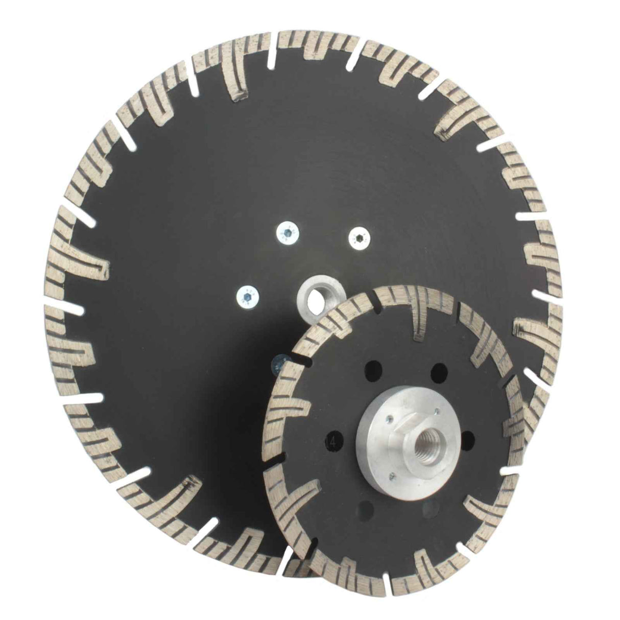 Diamanttrennscheibe 125 / 230 mm Durchmesser mit Turbo-Segmenten und Flansch M14