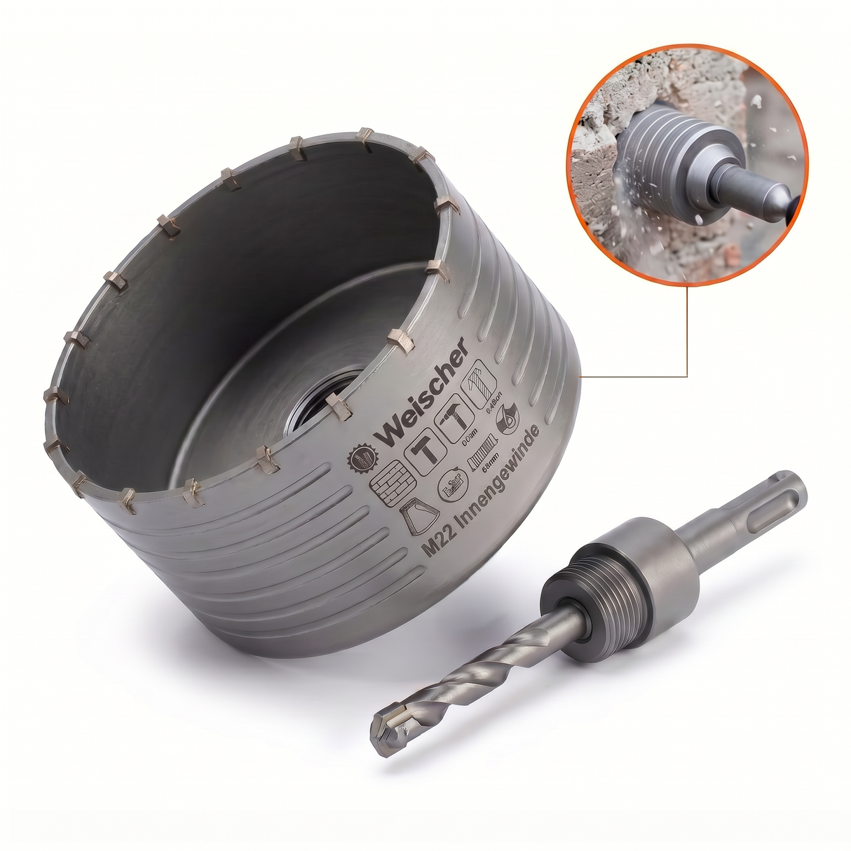 Rotary Hammer Core Drill Bit, Diameter 30 - 160 mm, with SDS-Plus Shank