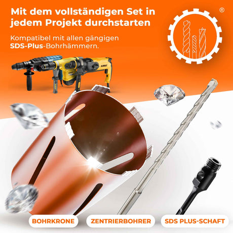 SDS-Plus oder SDS-Max Diamantbohrkrone Ø 26-162 mm / 200 mm Länge Kernbohrkrone
