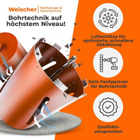 SDS-Plus oder SDS-Max Diamantbohrkrone Ø 26-162 mm / 200 mm Länge Kernbohrkrone