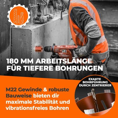 SDS-Plus oder SDS-Max Diamantbohrkrone Ø 26-162 mm / 200 mm Länge Kernbohrkrone
