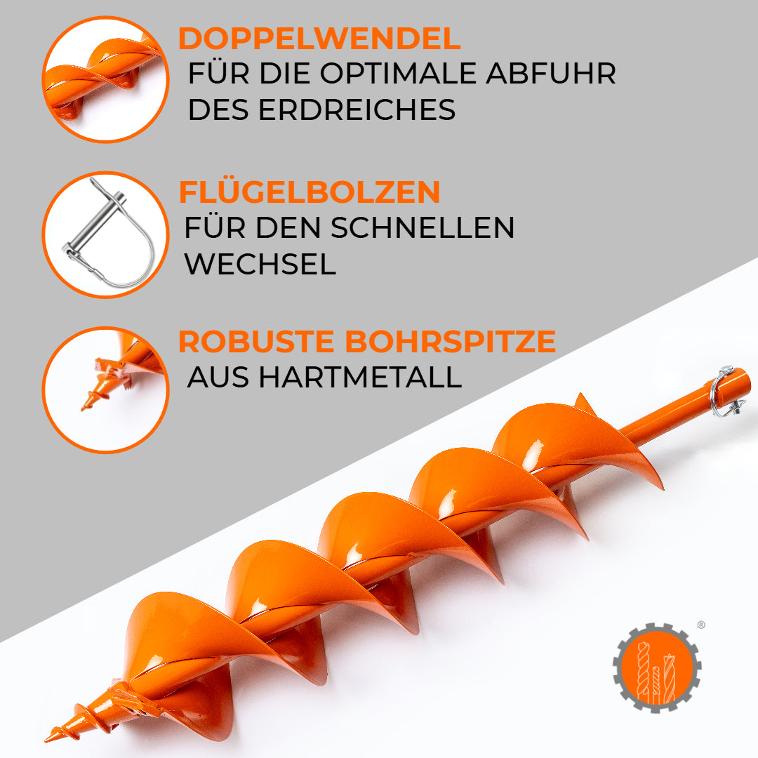 Erdbohrer mit Doppelwendel 40 - 300 mm Durchmesser / 800 mm Länge