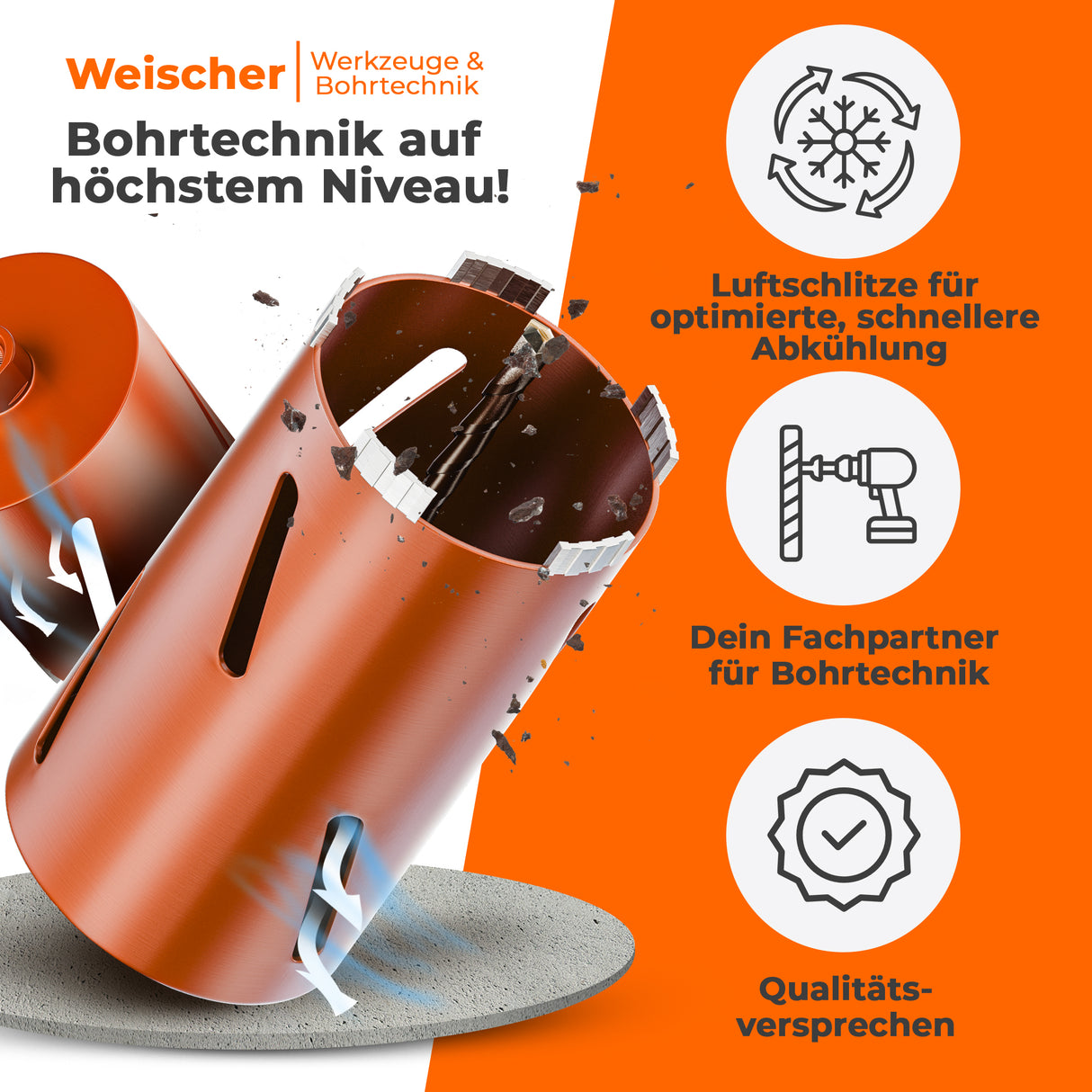 Diamantbohrkrone Durchmesser 26 - 162 mm mit SDS-Plus oder SDS-Max Aufnahmeschaft